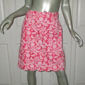 LILLY PULITZER Pink Tropical Pattern Lined Skirt Scalloped Hem
